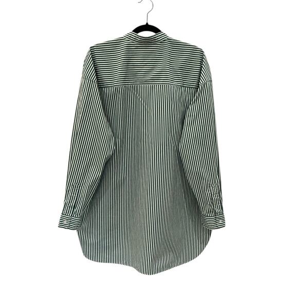 Frank & Eileen Shirley Supreluxe Italian Cotton Green Stripe Oversized Shirt XL - Picture 6 of 12